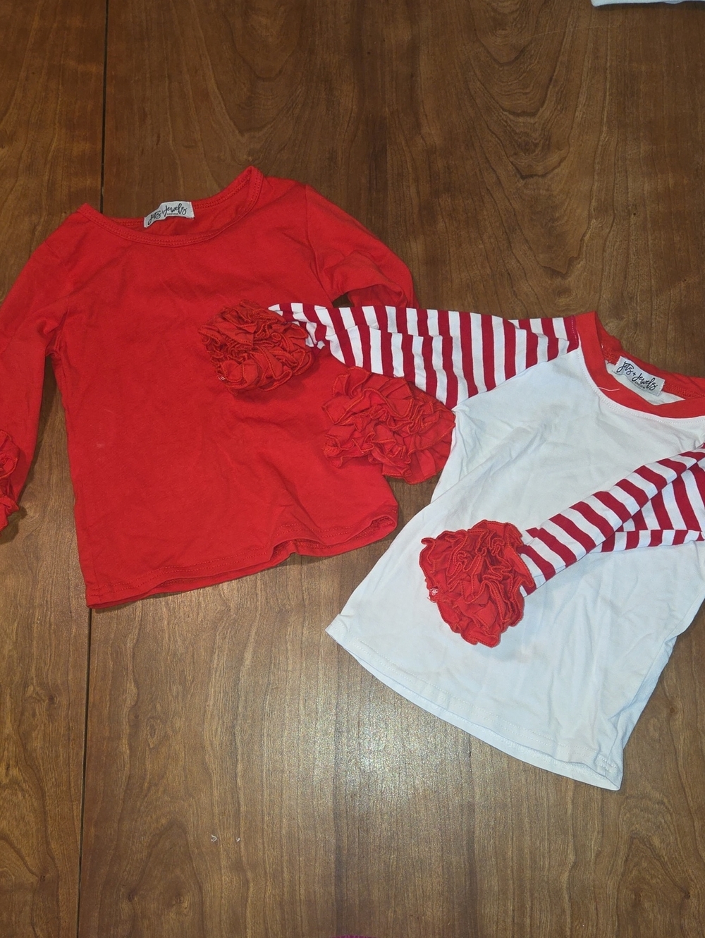 Jets & Jewels Red and White Ruffle Sleeve Long Sleeve Tees